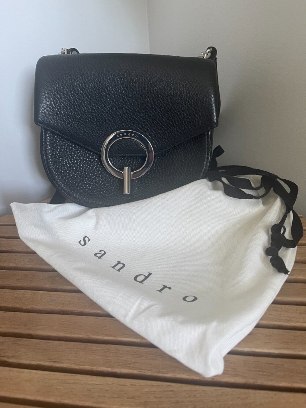 Sandro Peptia small crossbody bag black pebbled leather